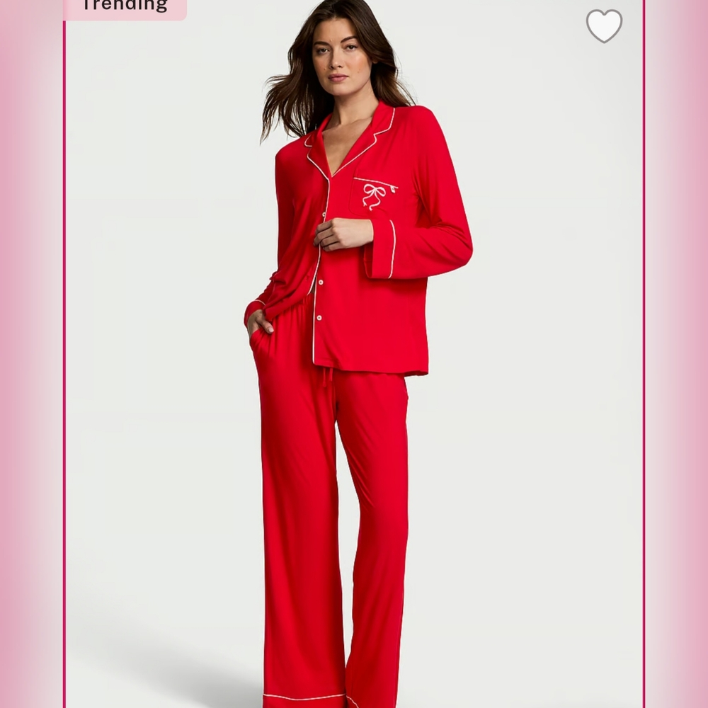 VICTORIA SECRET Modal Soft Long Pajama Set Red Lipstick. Size L